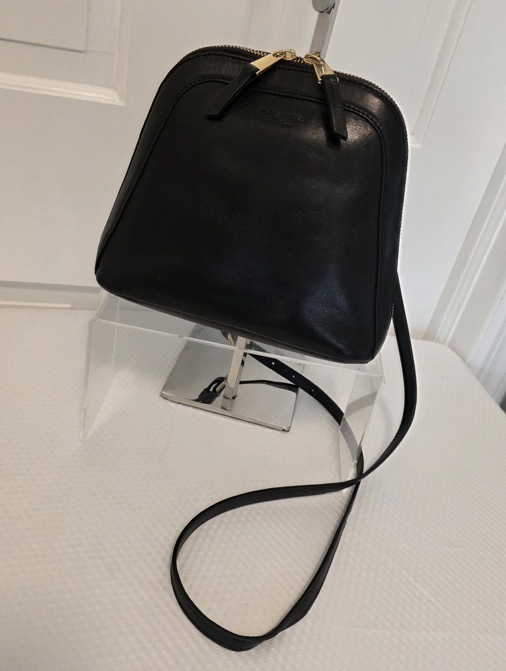 Tignanello Black Leather Crossbody with Goldtone Hardware, Stylish, Sleek